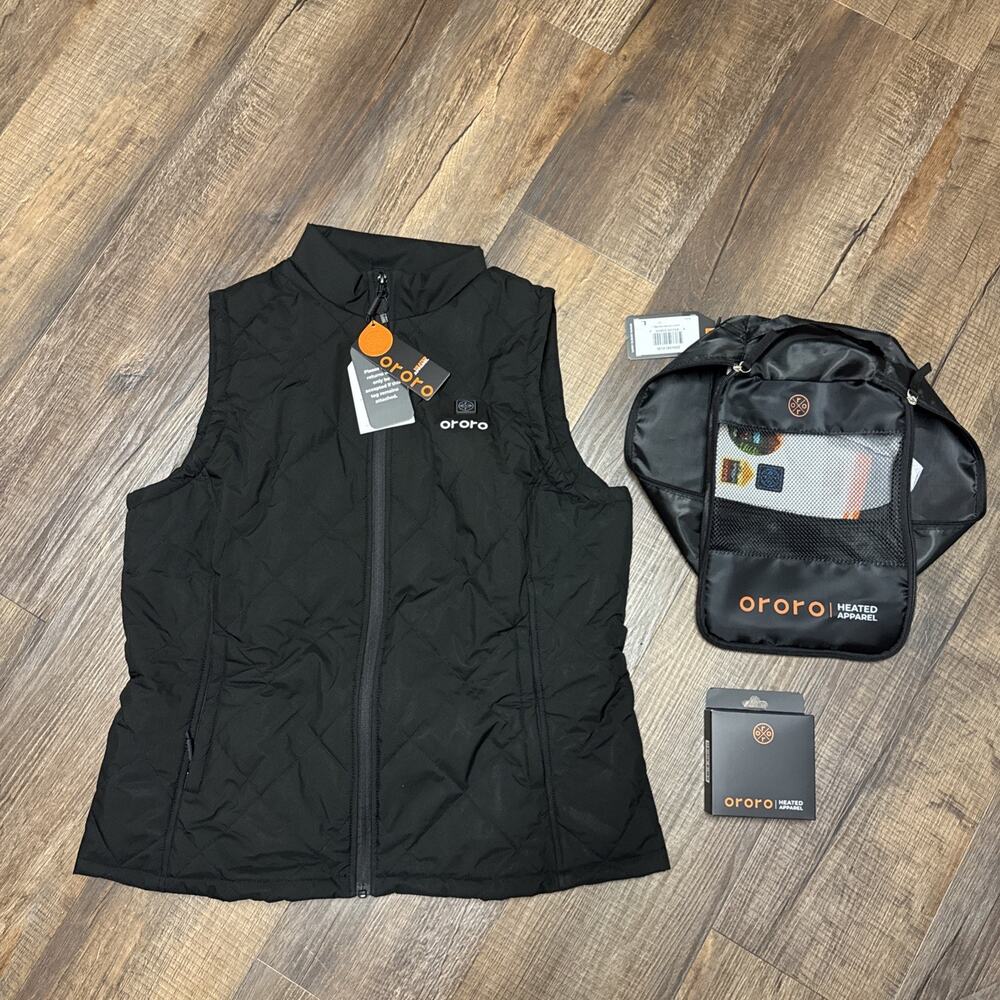 Women's Large ORORO 4-Zone Heated Quilted Vest Black Includes Mini 5k Battery